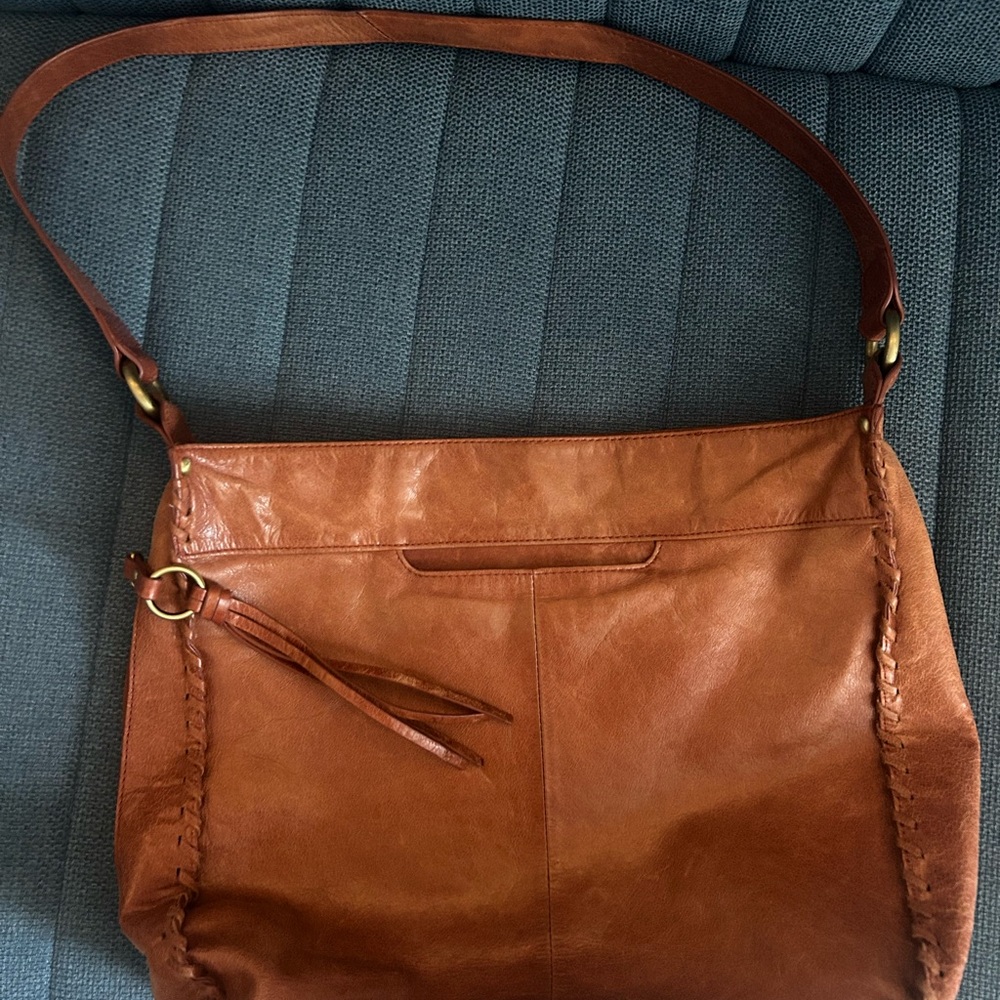 HOBO Tan Leather Shoulder Bag with Braided Side Detail
